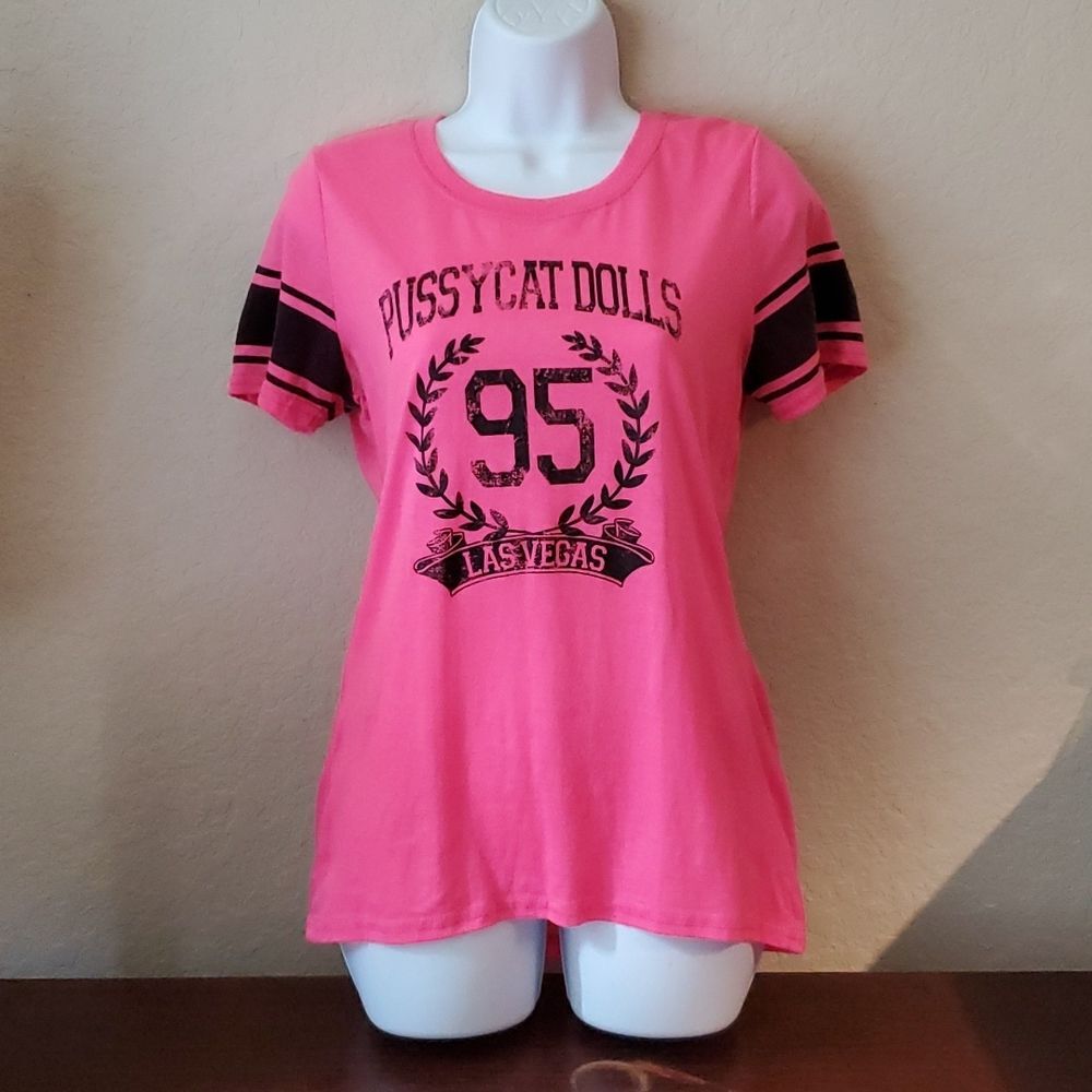Pussycat Dolls Las Vegas 95 Pink Graphic T Shirt Varsity Jersey Stripe Women-L